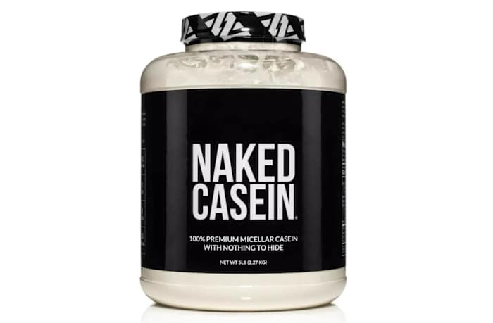 A container of unflavored Naked Nutrition Naked Casein protein powder